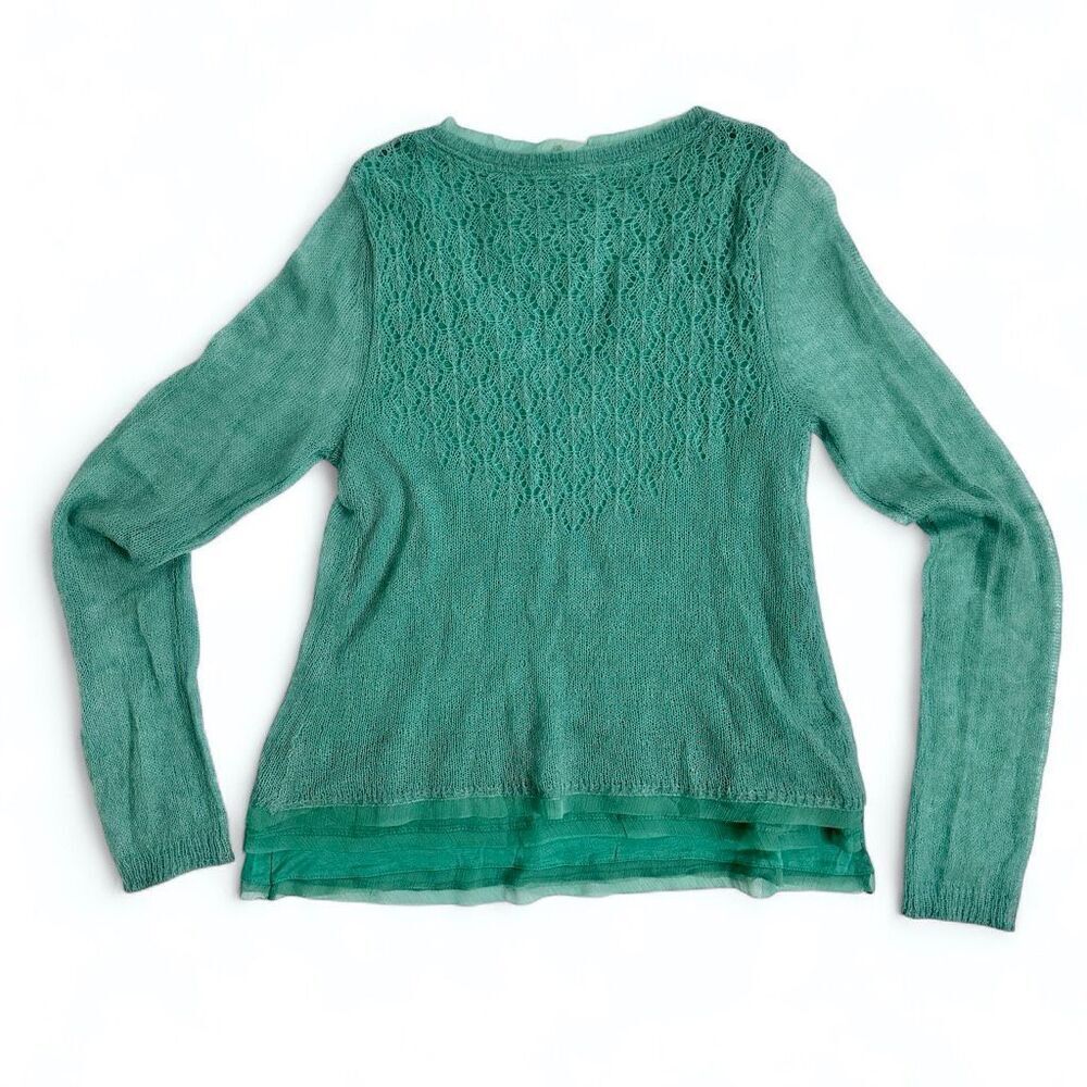 Anthropologie Knitted & Knotted Irina Green Layered Alpaca Blend Sweater M NWT - Picture 6 of 14